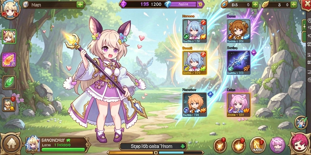 okwin - Screenshot menampilkan beberapa karakter dalam permainan.
